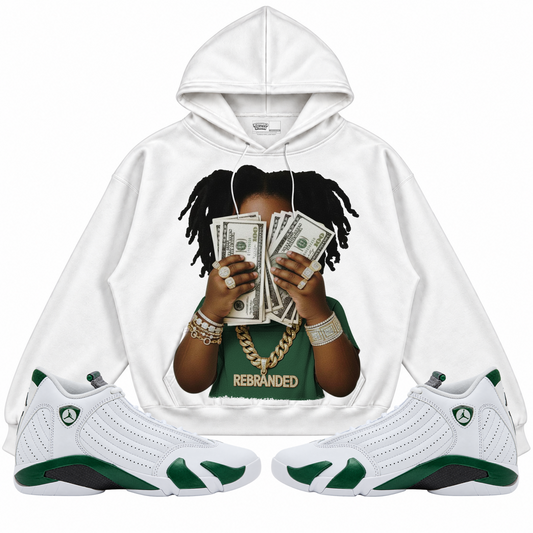 Rebranded Studios apparel — front styled with matching sneakers