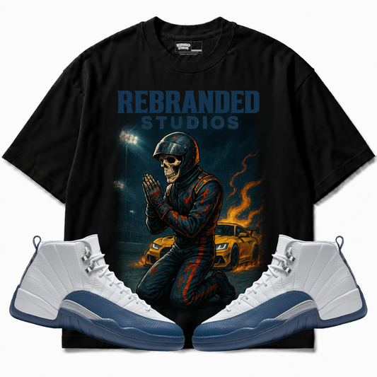 Rebranded Studios apparel — front styled with matching sneakers