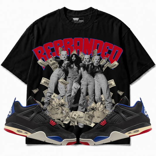 Rebranded Studios apparel — front styled with matching sneakers