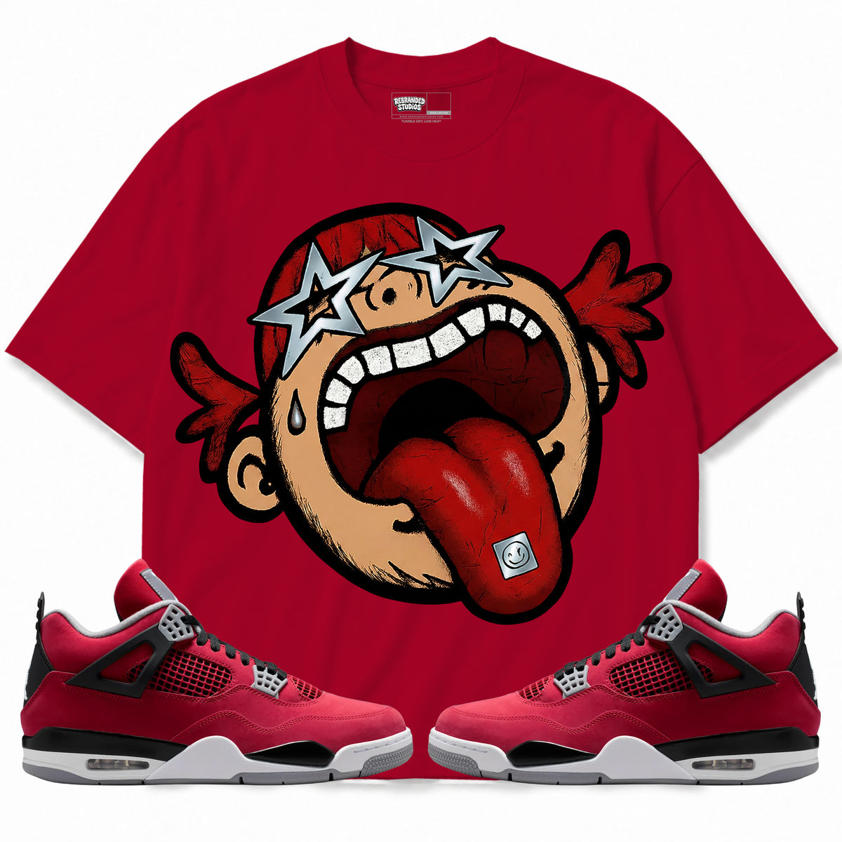Rebranded Studios apparel — front styled with matching sneakers