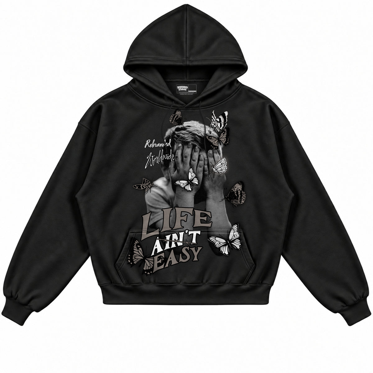 Rebranded Studios apparel — front without sneakers