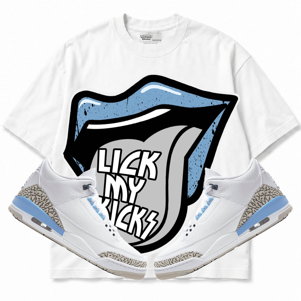 Rebranded Studios apparel — front styled with matching sneakers