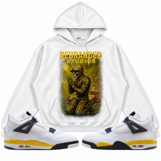Rebranded Studios apparel — front styled with matching sneakers