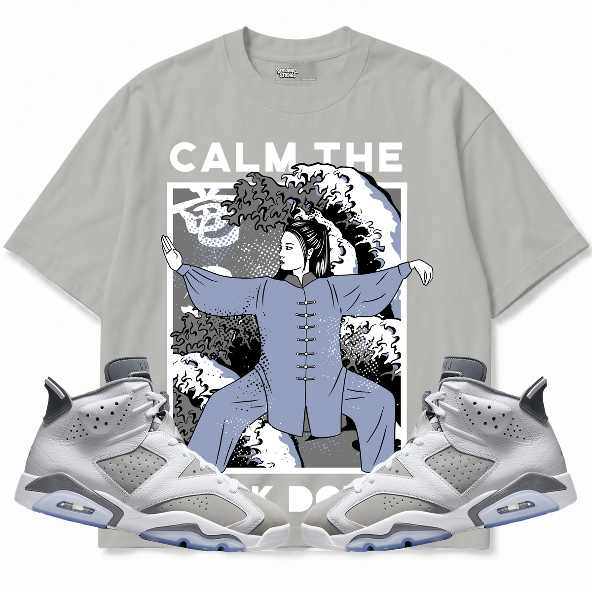 Rebranded Studios apparel — front styled with matching sneakers