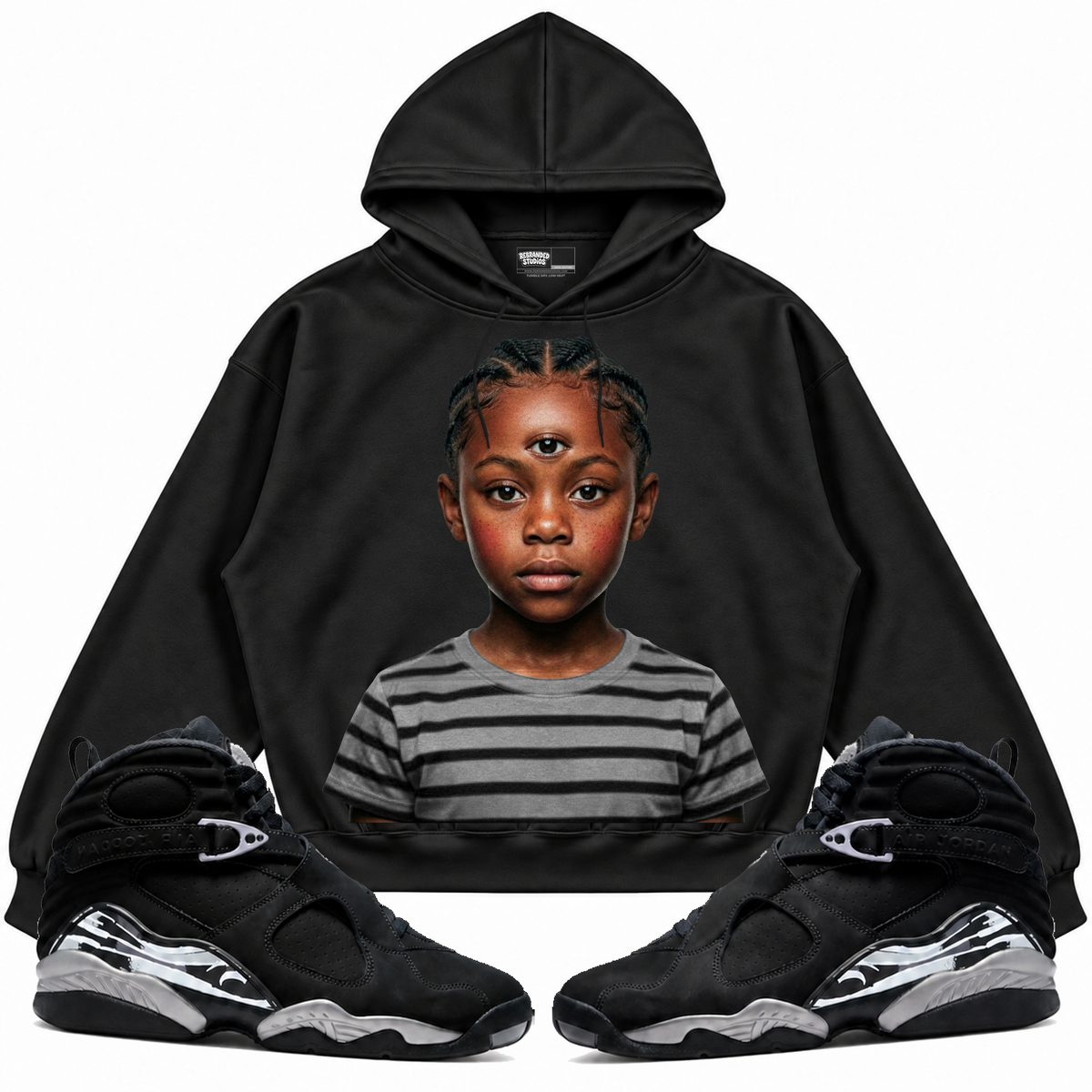 Rebranded Studios apparel — front styled with matching sneakers