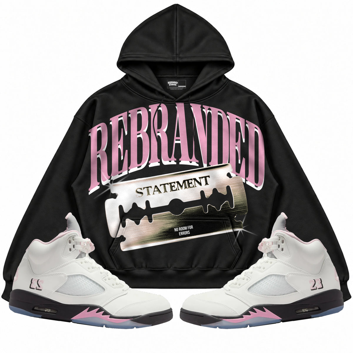Rebranded Studios apparel — front styled with matching sneakers