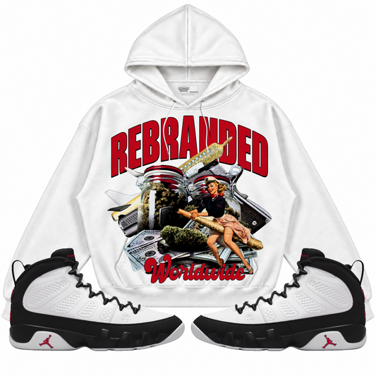 Rebranded Studios apparel — front styled with matching sneakers