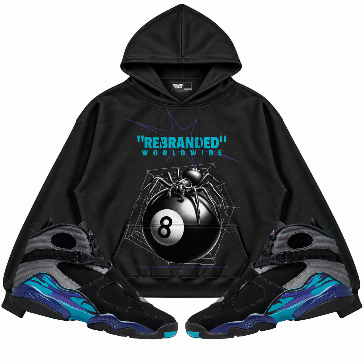 Rebranded Studios apparel — front styled with matching sneakers