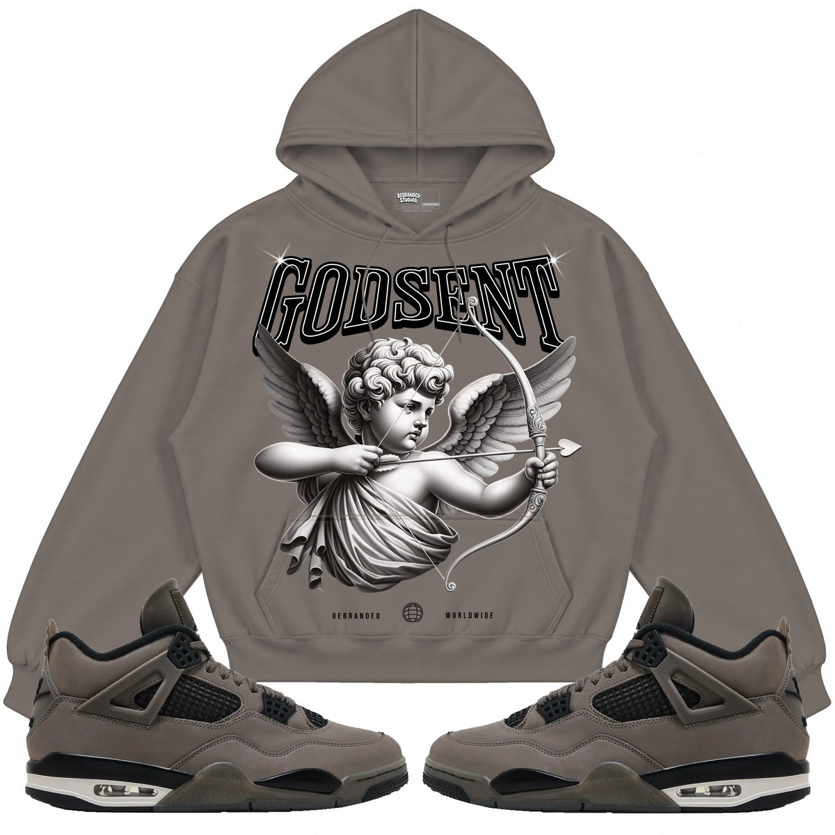 Rebranded Studios apparel — front styled with matching sneakers
