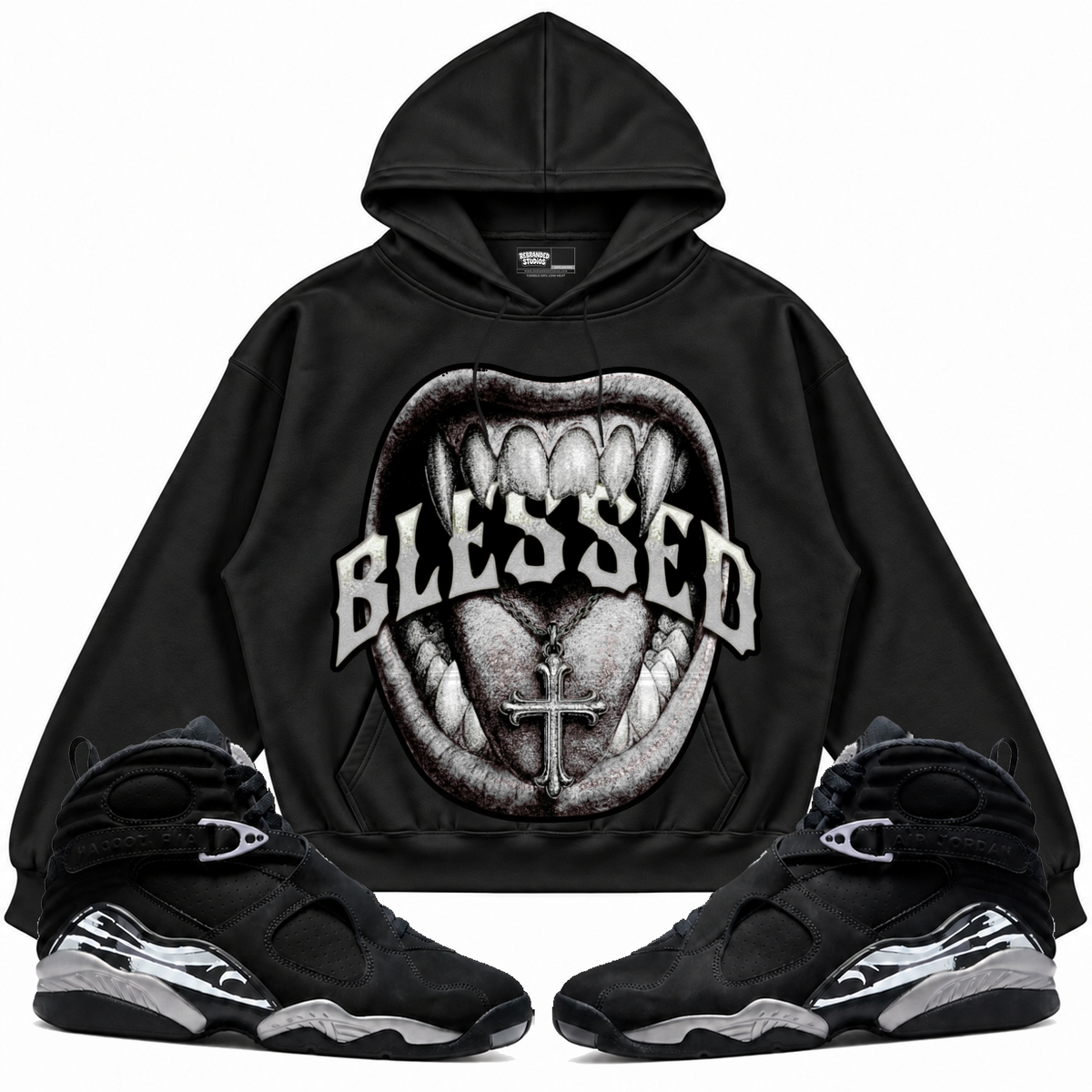 Rebranded Studios apparel — front styled with matching sneakers