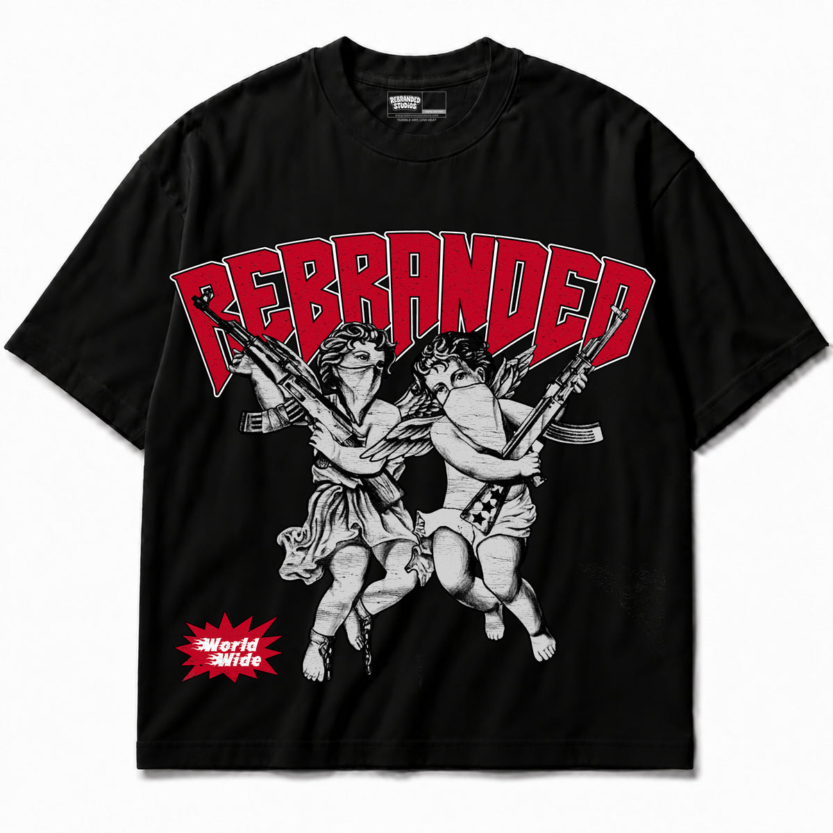 Rebranded Studios apparel — front without sneakers