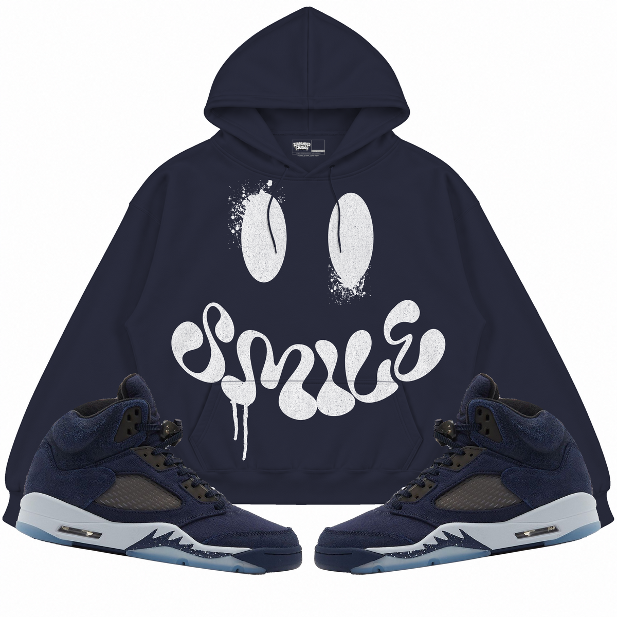Rebranded Studios apparel — front styled with matching sneakers