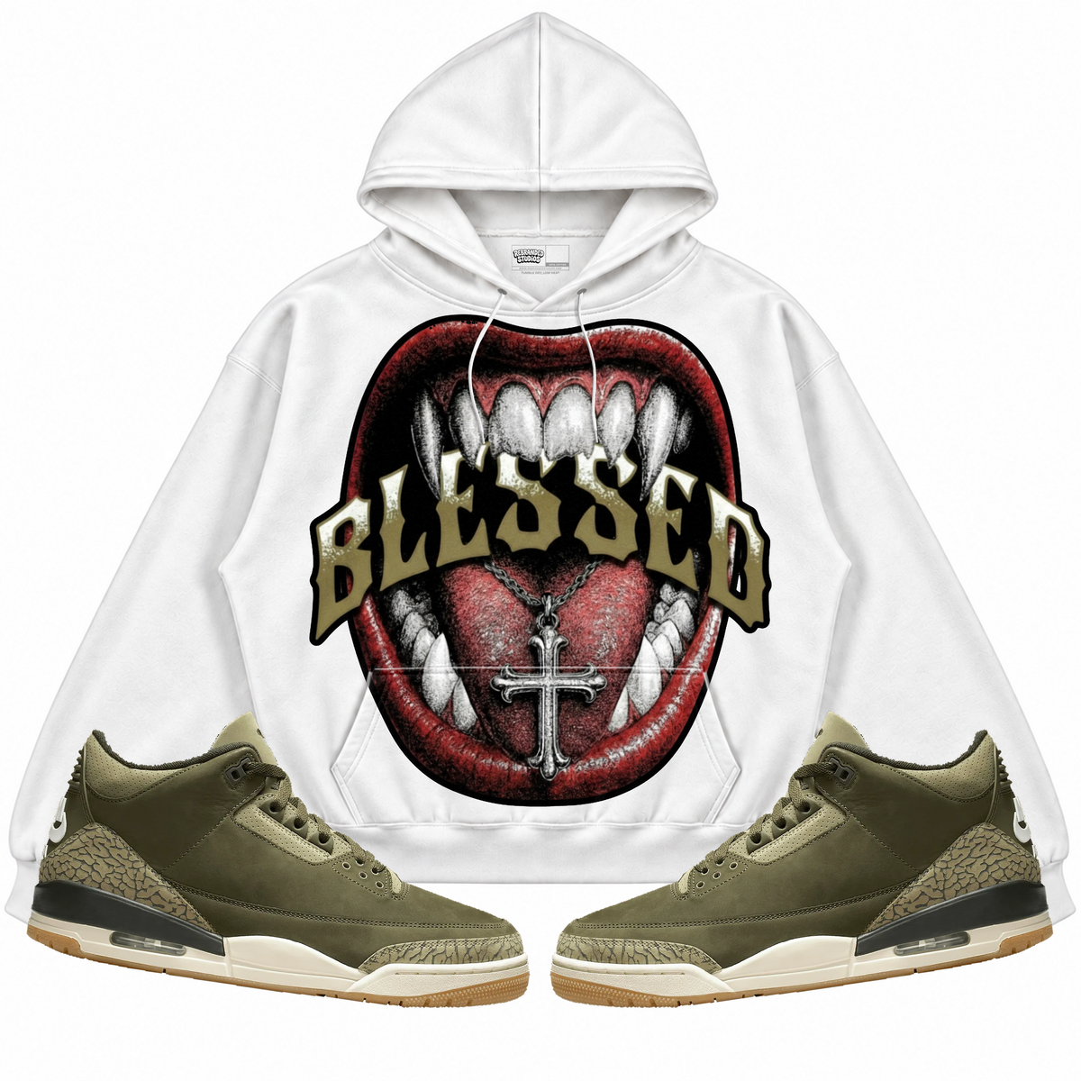 Rebranded Studios apparel — front styled with matching sneakers