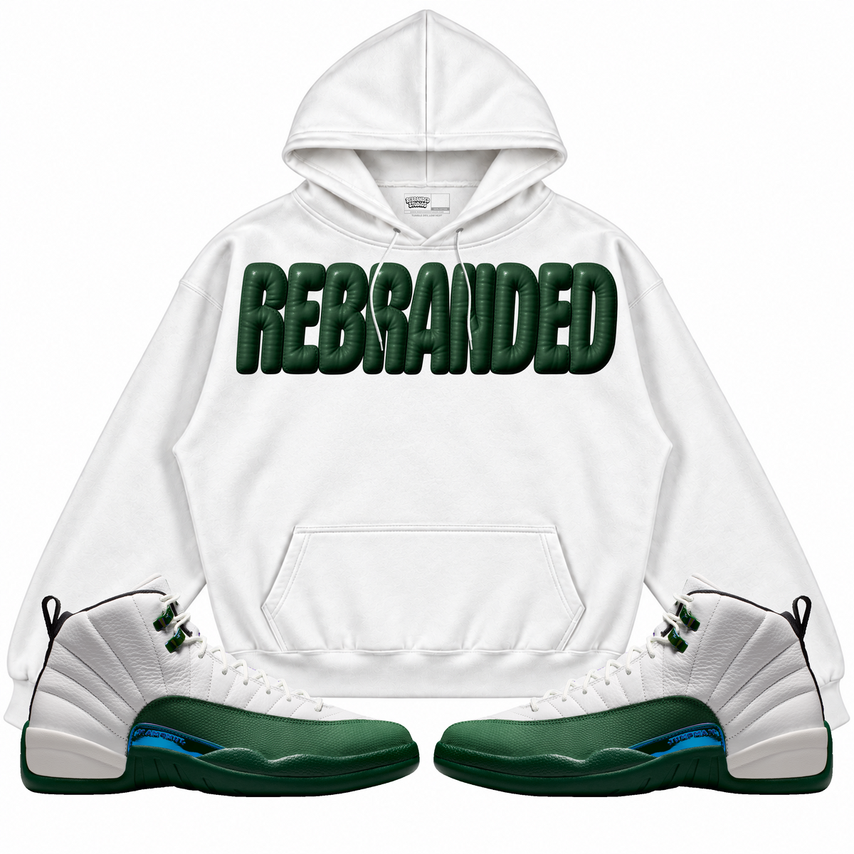 Rebranded Studios apparel — front styled with matching sneakers
