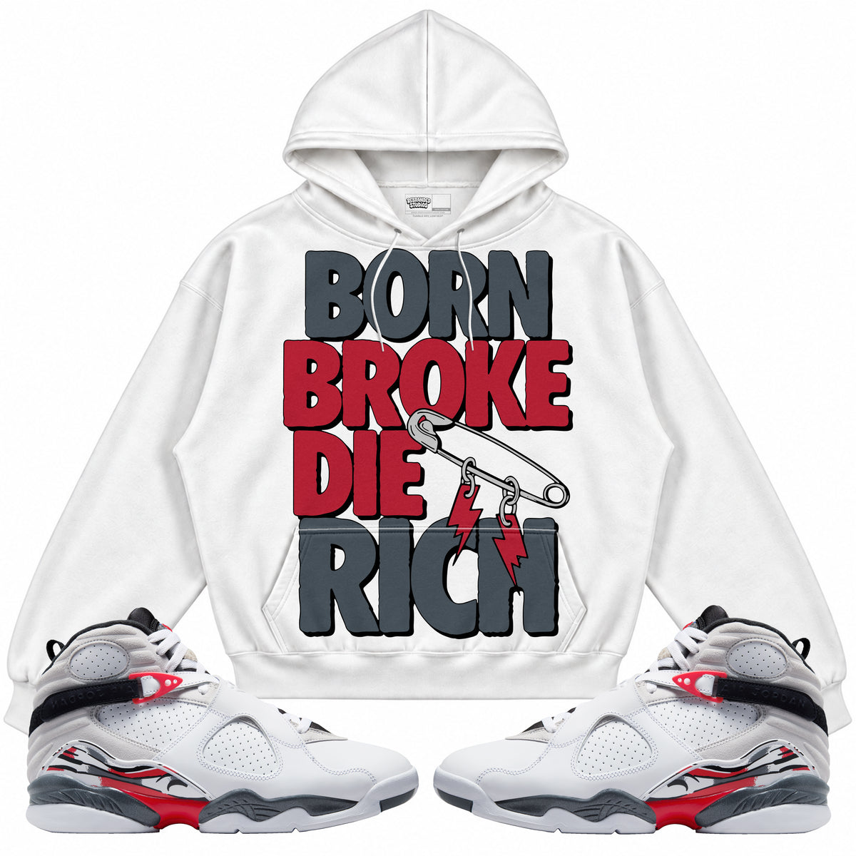 Rebranded Studios apparel — front styled with matching sneakers