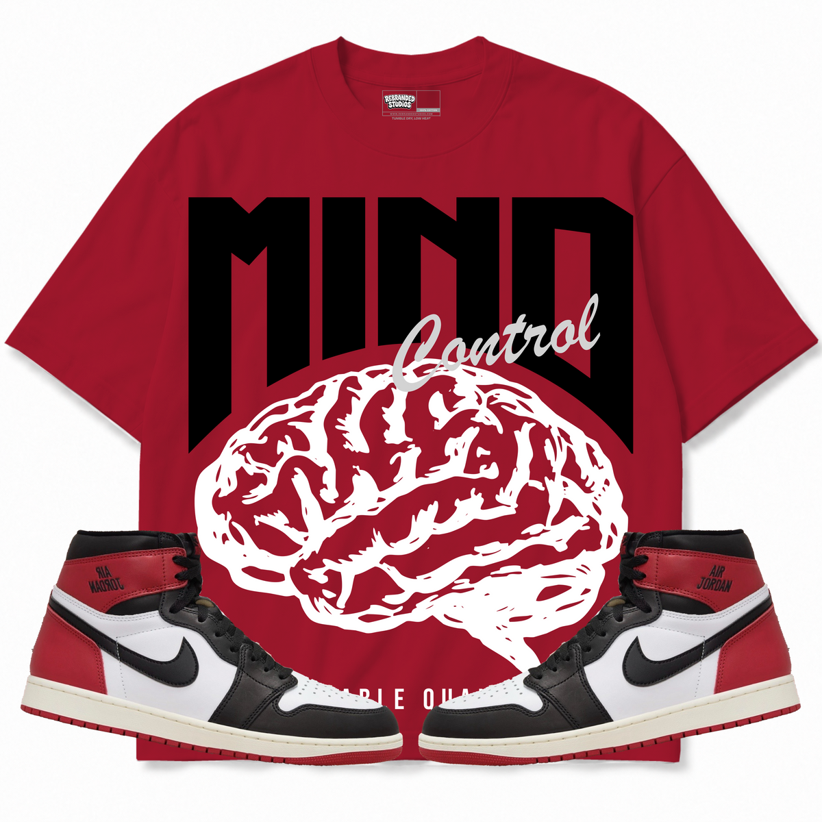 Rebranded Studios apparel — front styled with matching sneakers