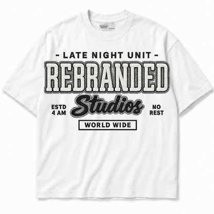 Rebranded Studios apparel — front without sneakers