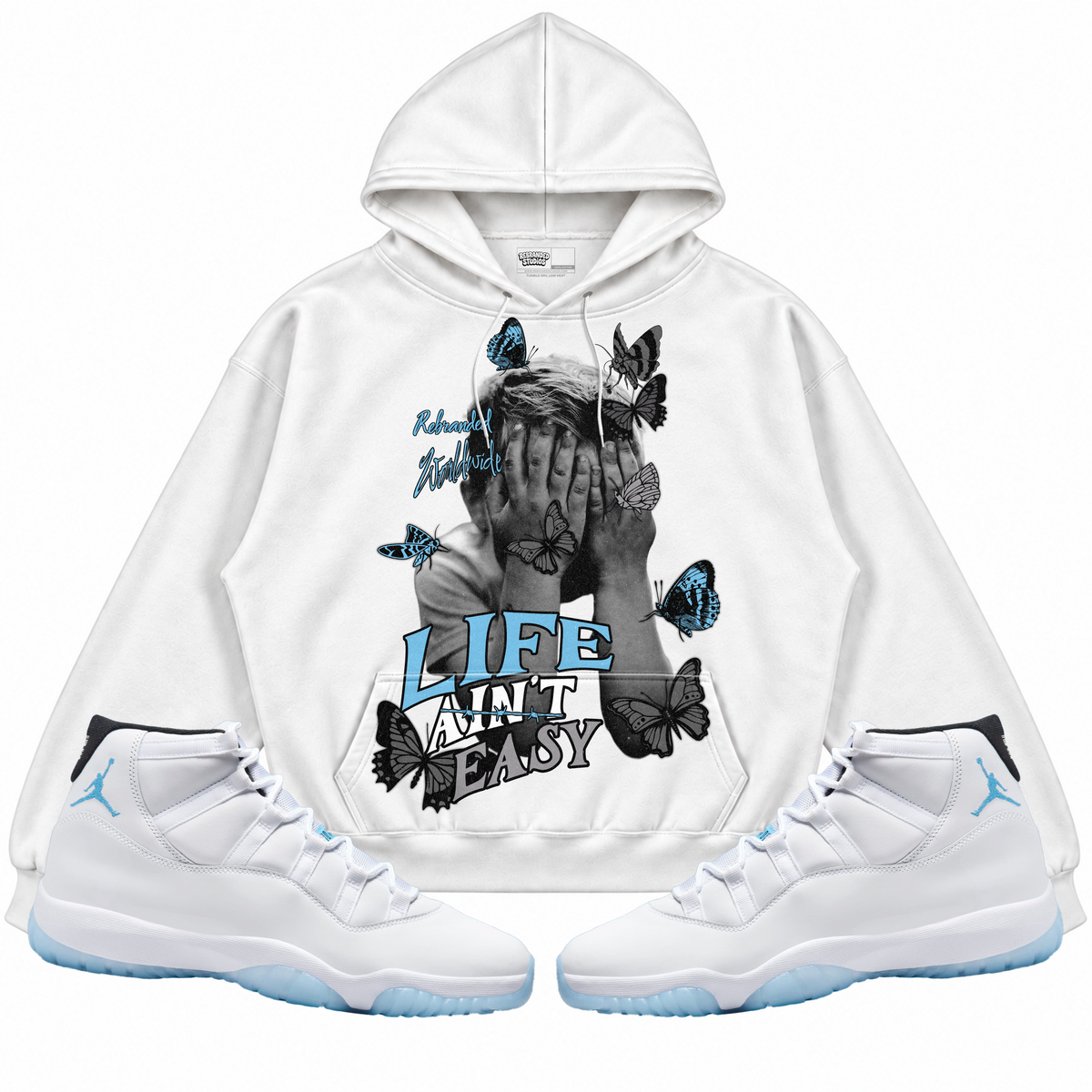 Rebranded Studios apparel — front styled with matching sneakers