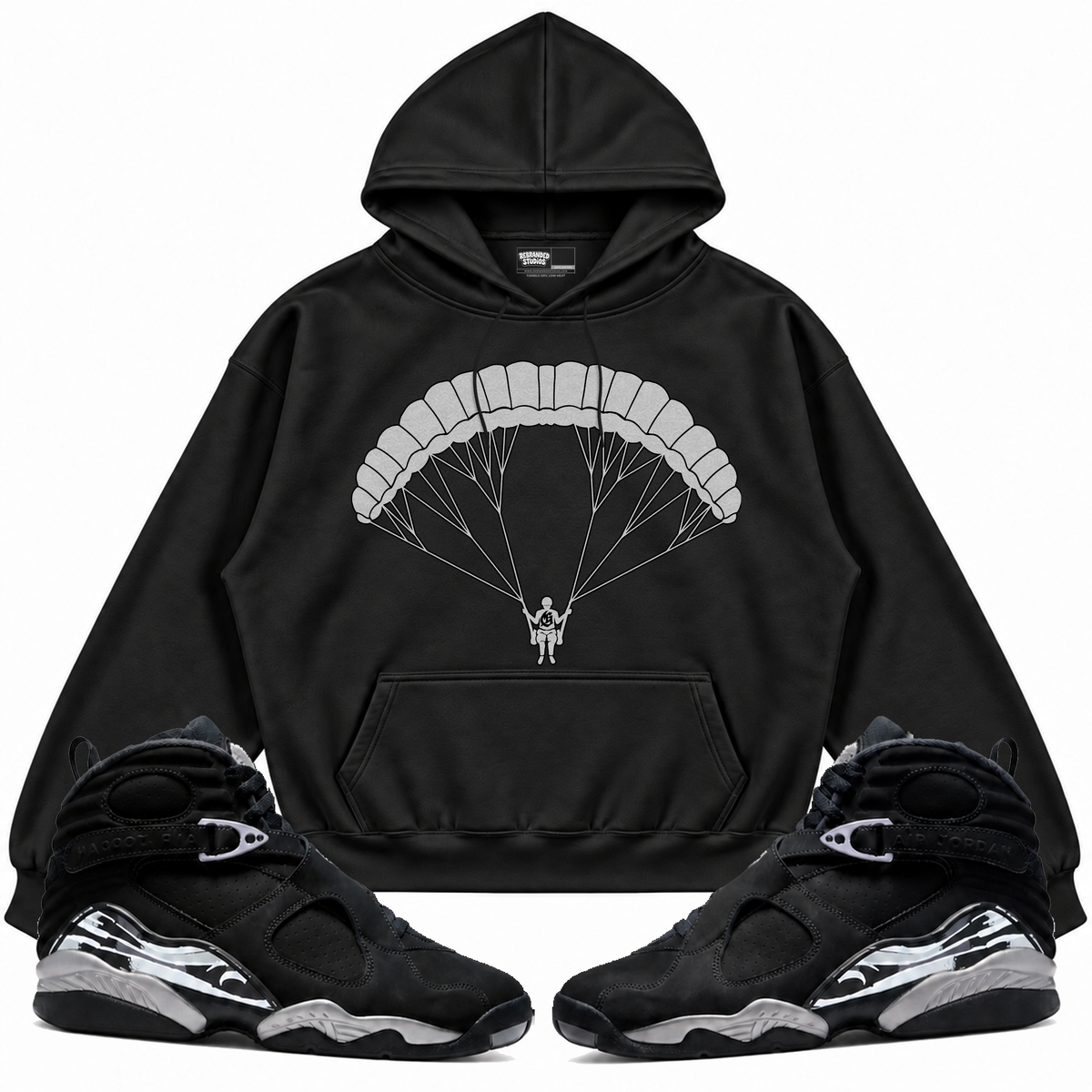 Rebranded Studios apparel — front styled with matching sneakers