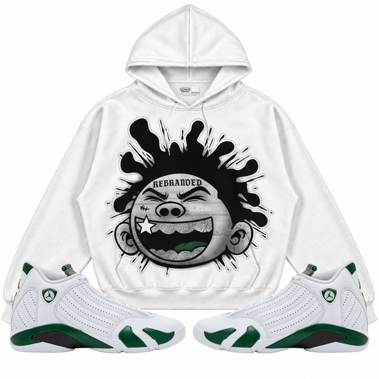 Rebranded Studios apparel — front styled with matching sneakers