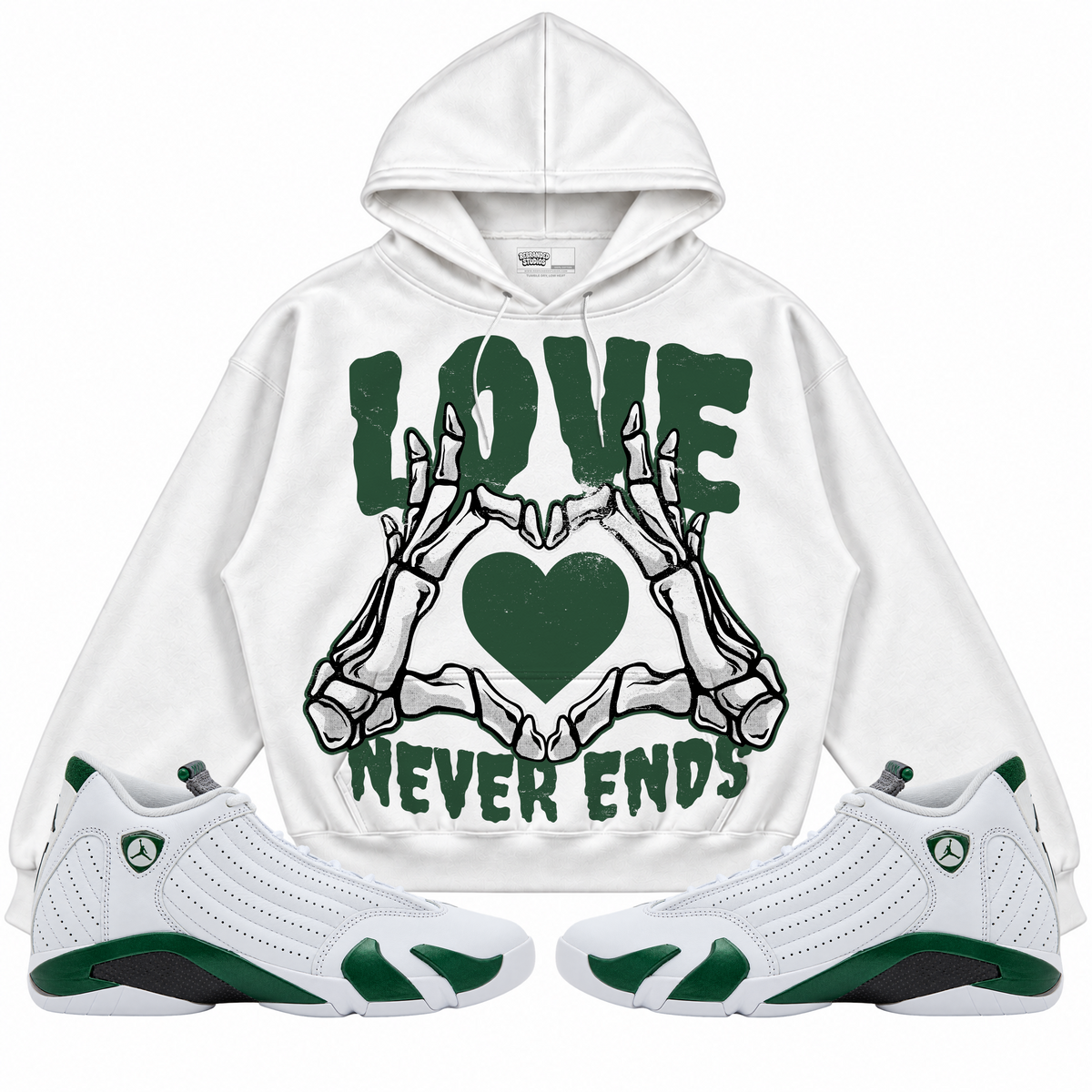 Rebranded Studios apparel — front styled with matching sneakers