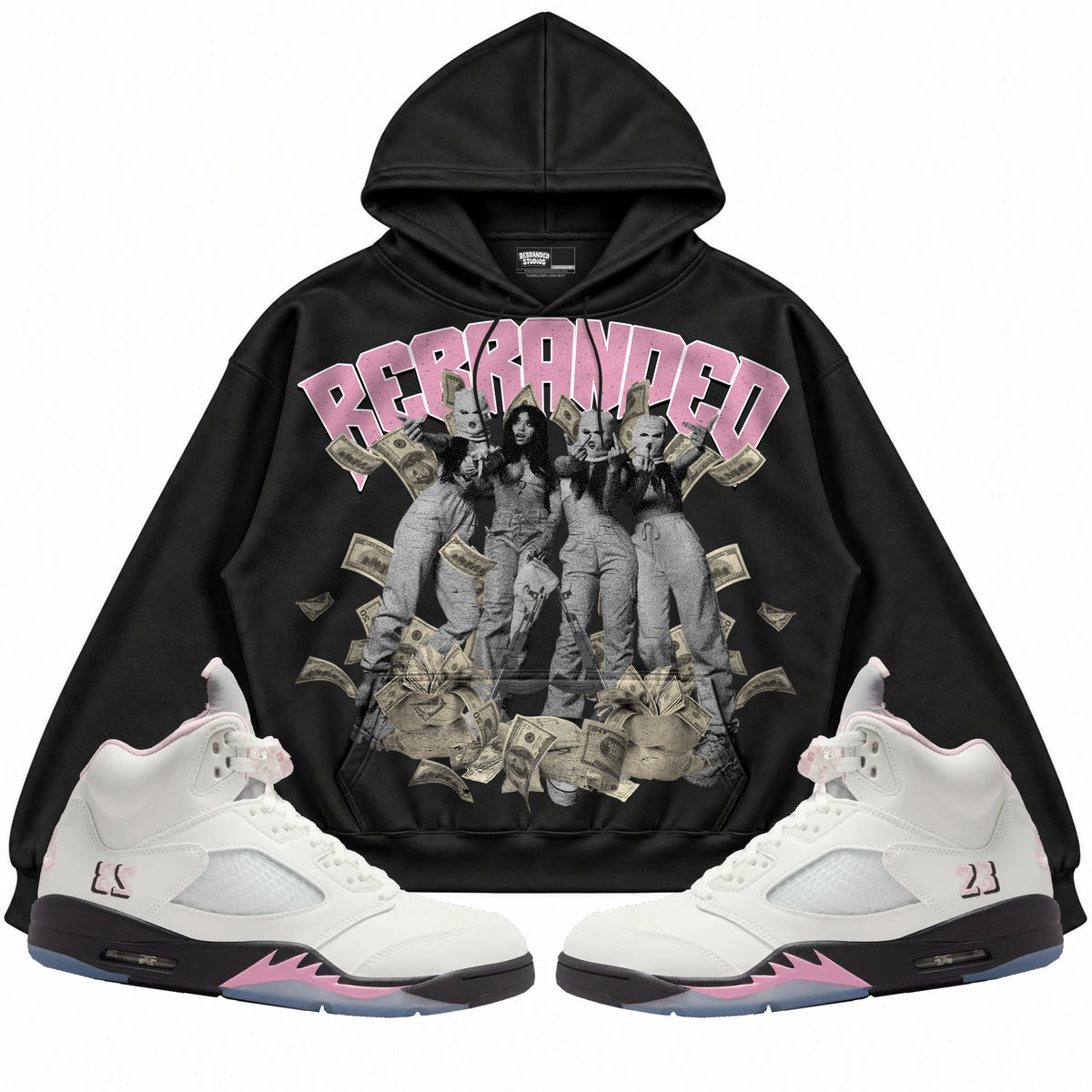 Rebranded Studios apparel — front styled with matching sneakers