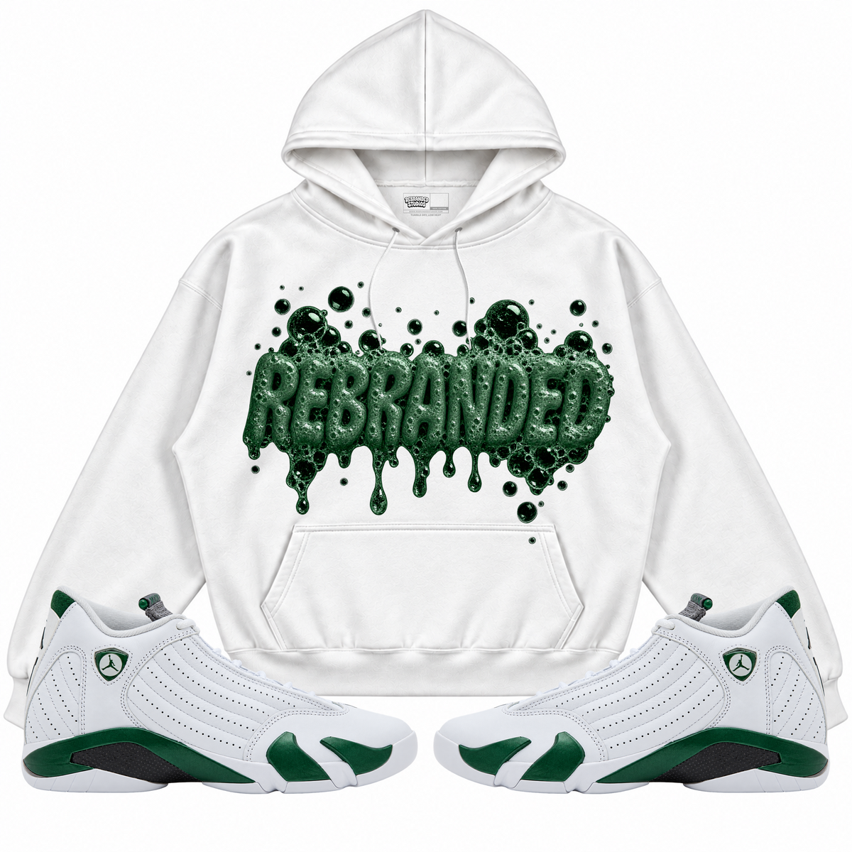Rebranded Studios apparel — front styled with matching sneakers
