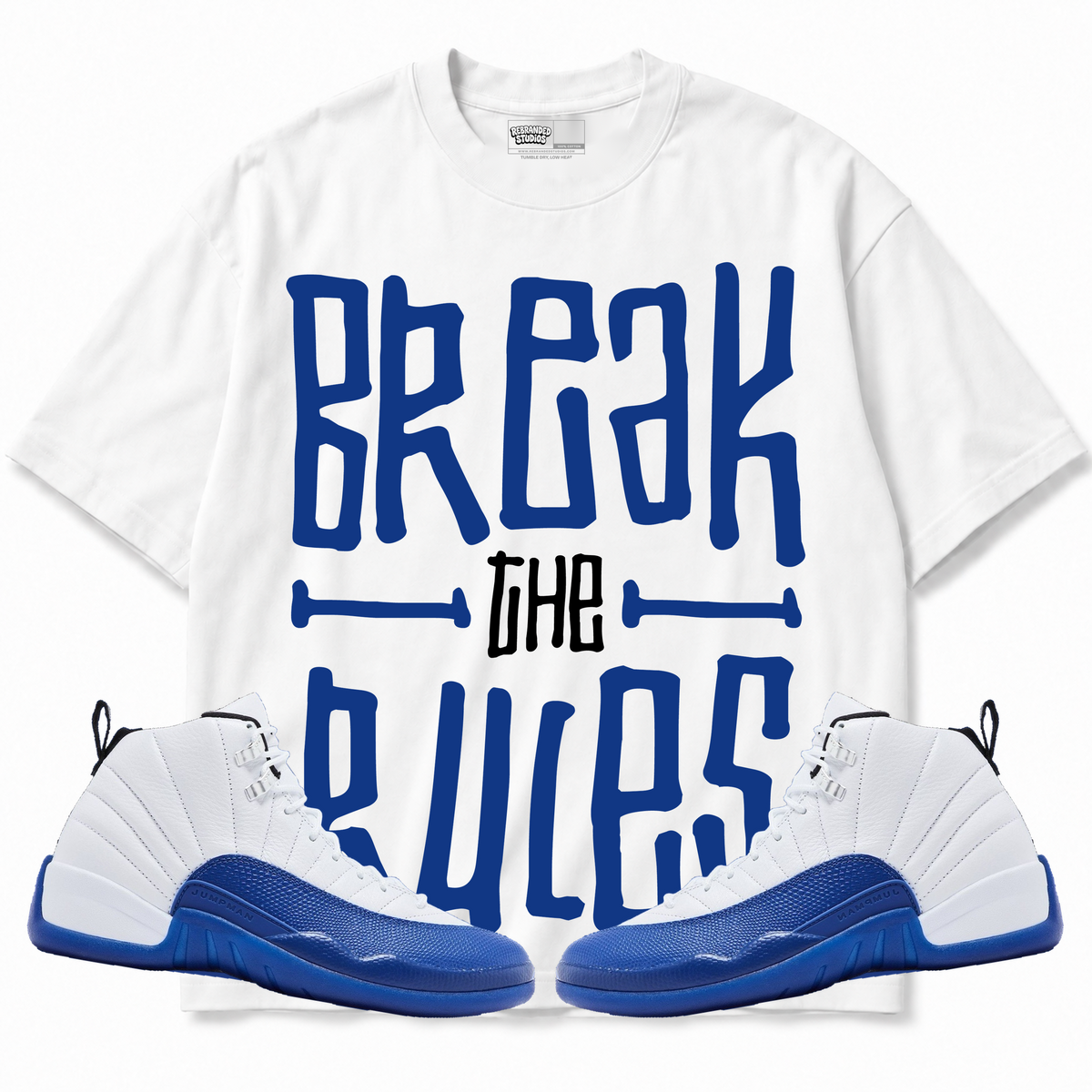 Rebranded Studios apparel — front styled with matching sneakers