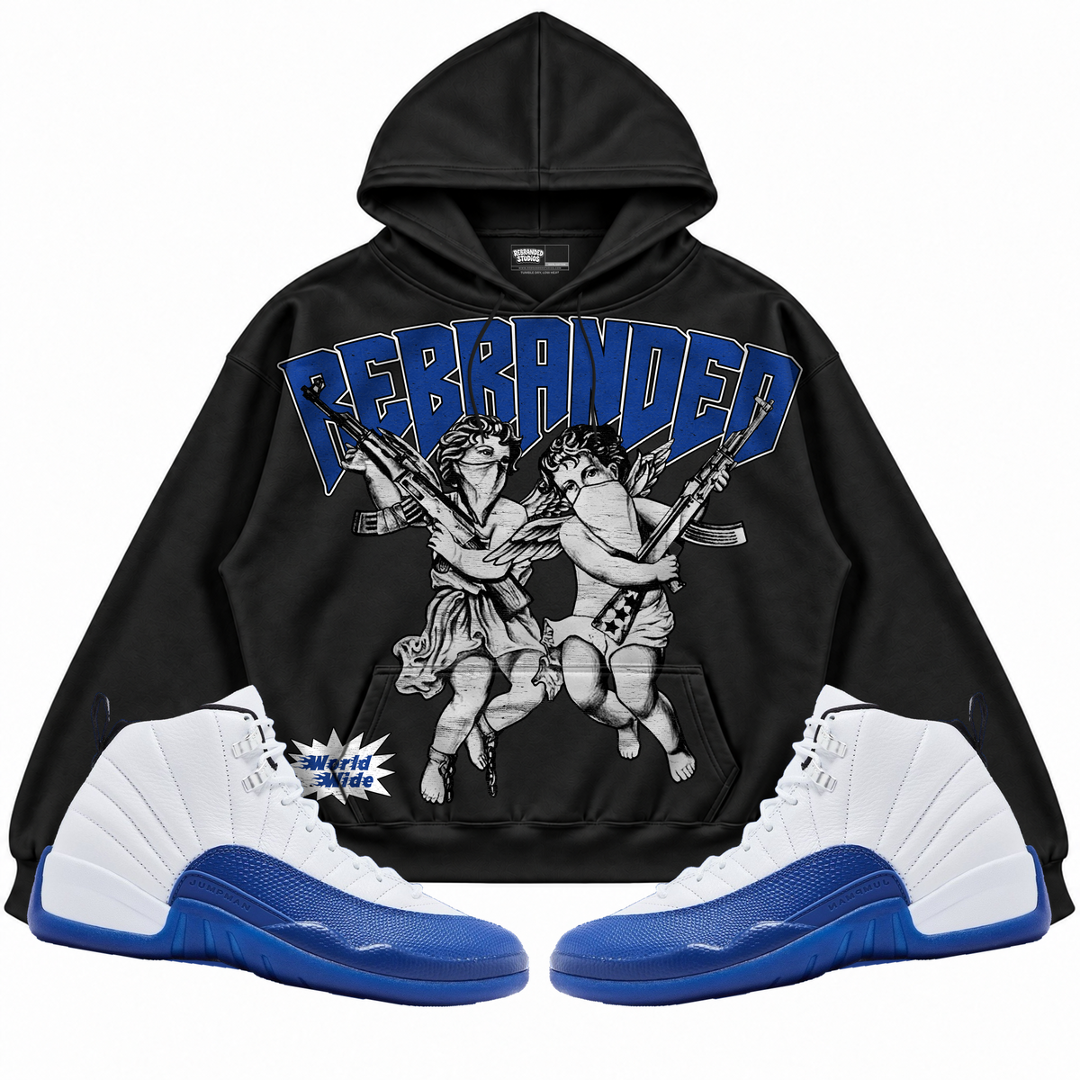 Rebranded Studios apparel — front styled with matching sneakers