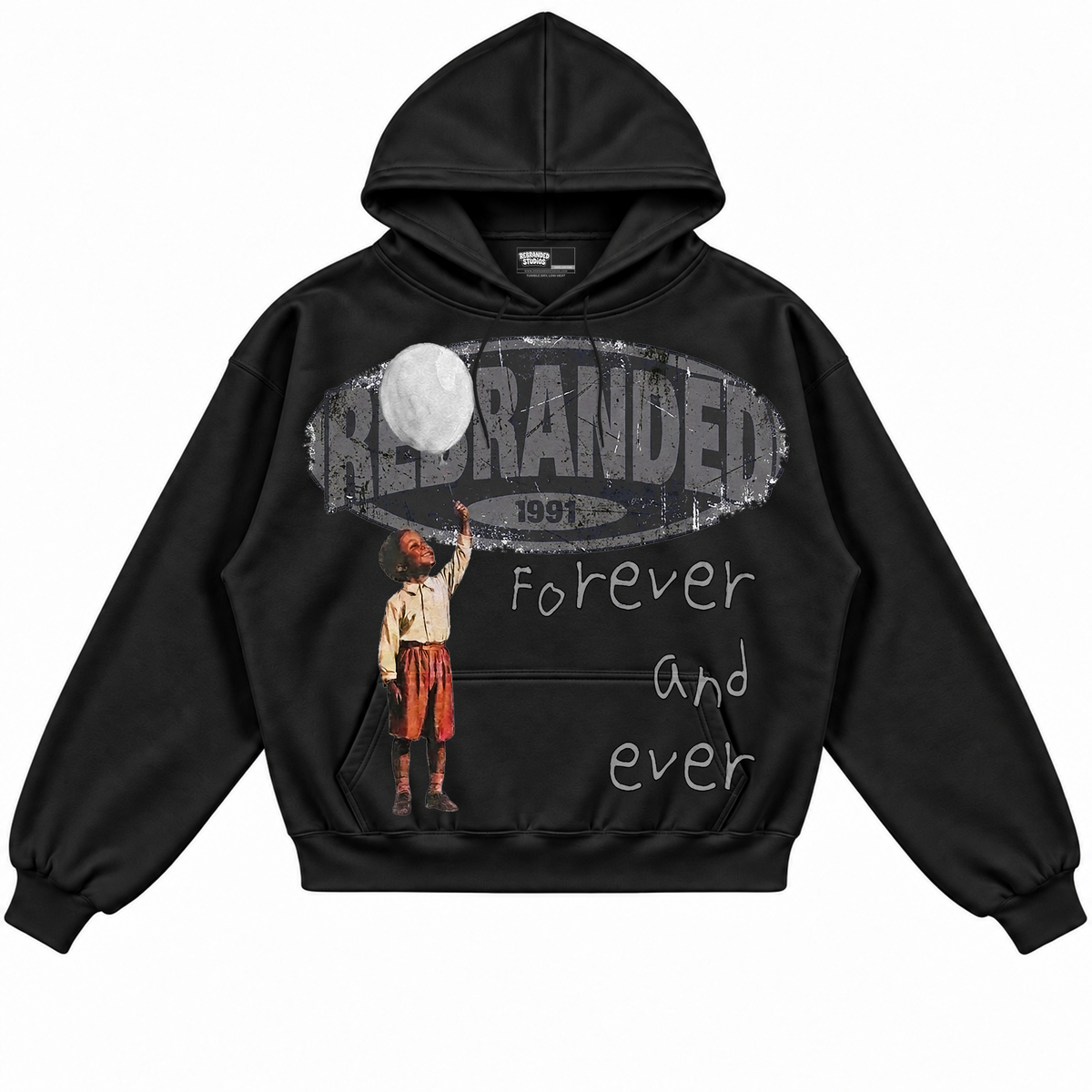 Rebranded Studios apparel — front without sneakers
