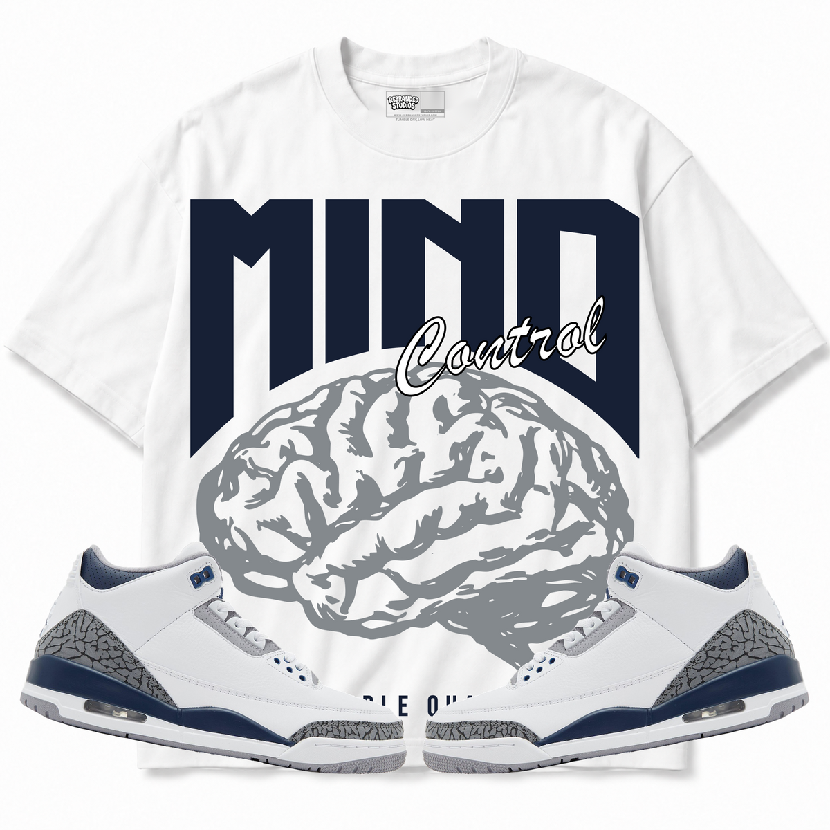 Rebranded Studios apparel — front styled with matching sneakers