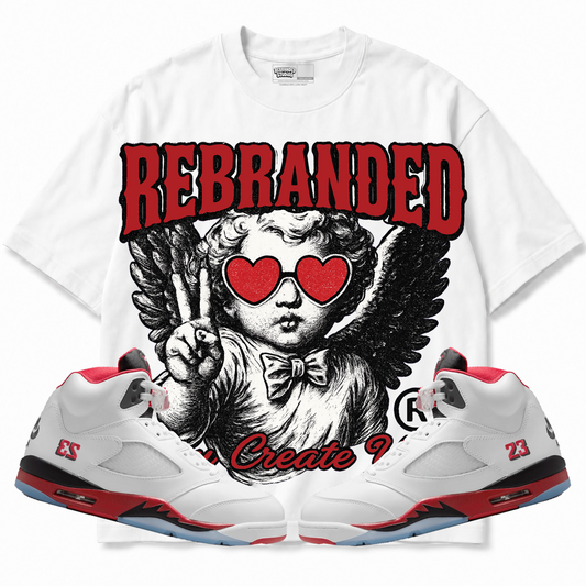 Rebranded Studios apparel — front styled with matching sneakers