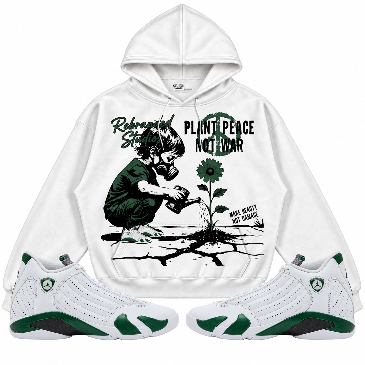 Rebranded Studios apparel — front styled with matching sneakers