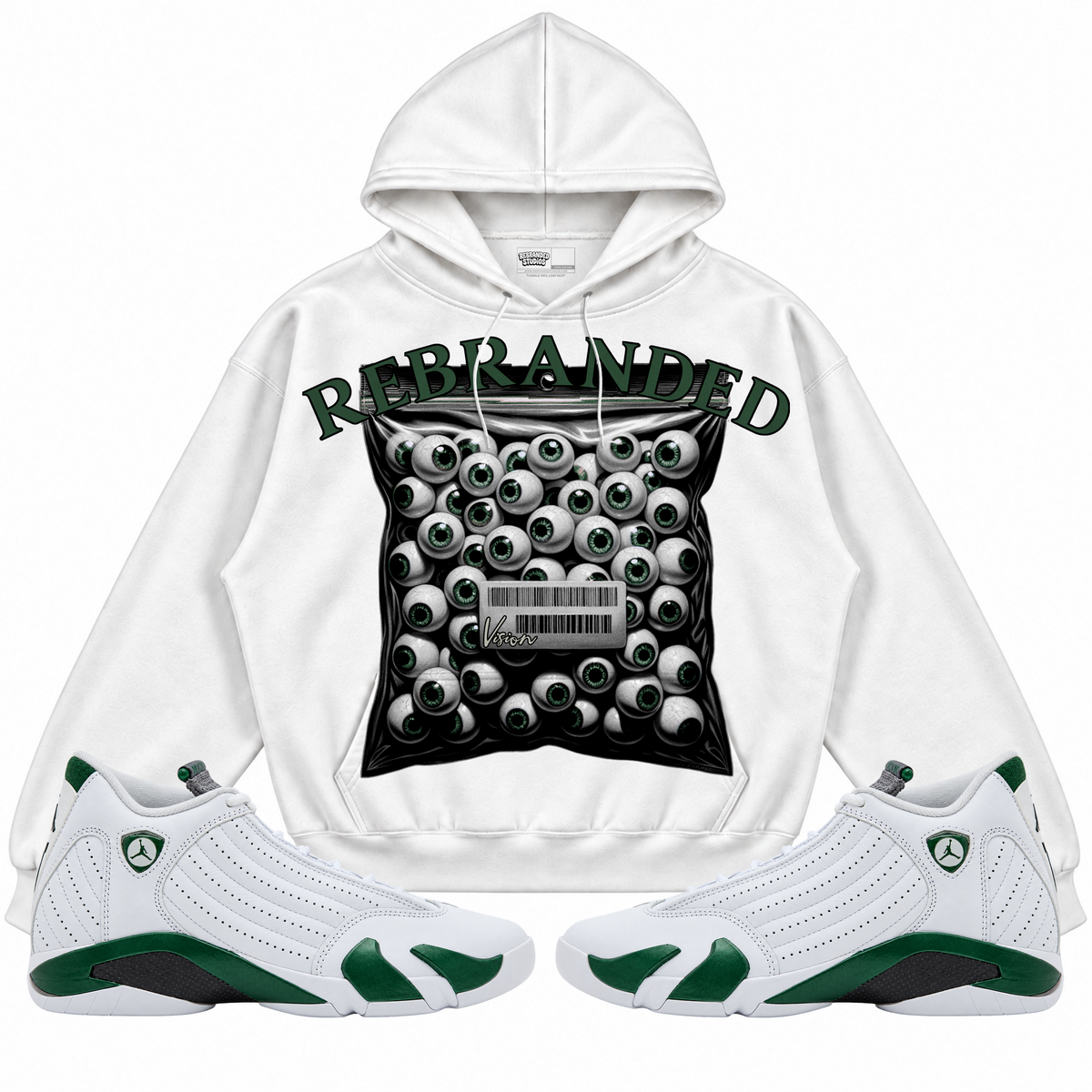 Rebranded Studios apparel — front styled with matching sneakers