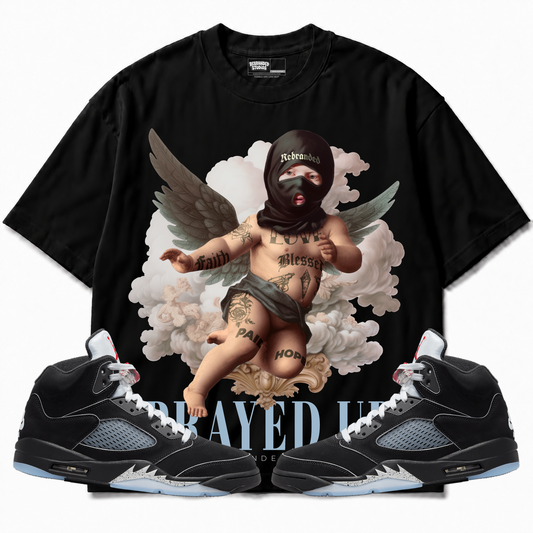 Rebranded Studios apparel — front styled with matching sneakers