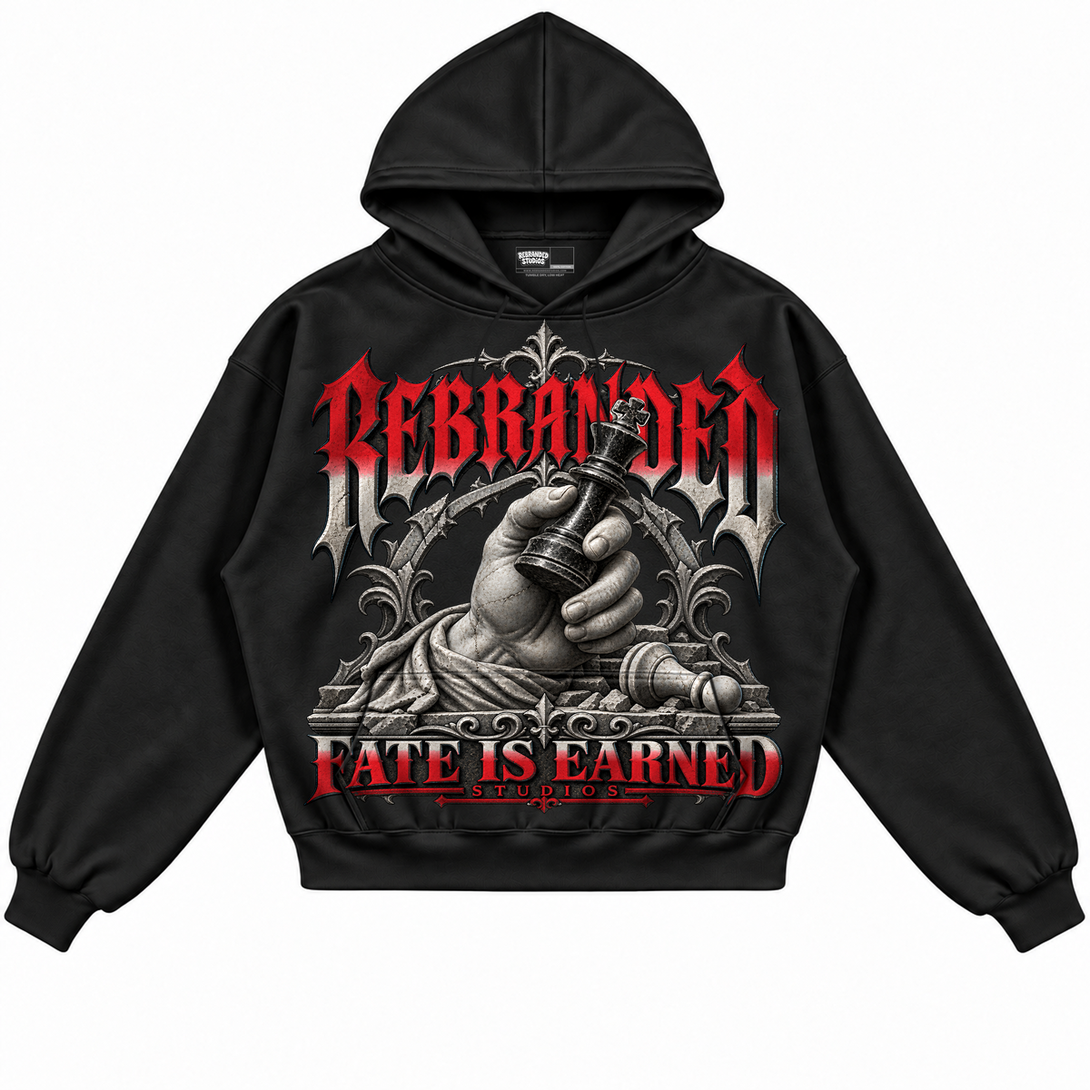 Rebranded Studios apparel — front without sneakers