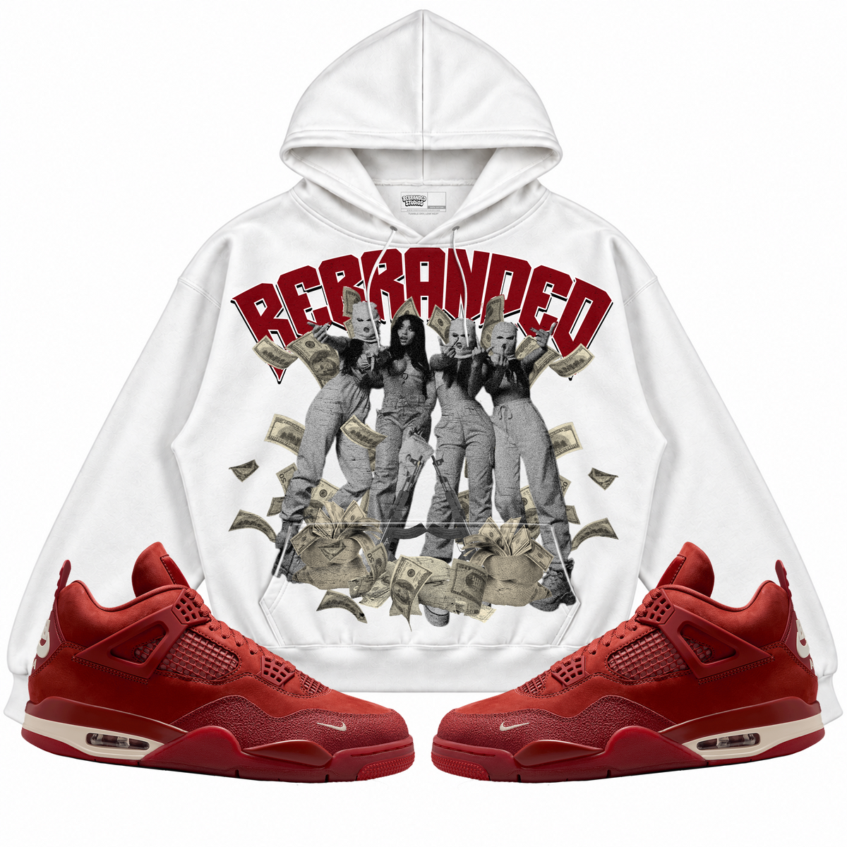 Rebranded Studios apparel — front styled with matching sneakers