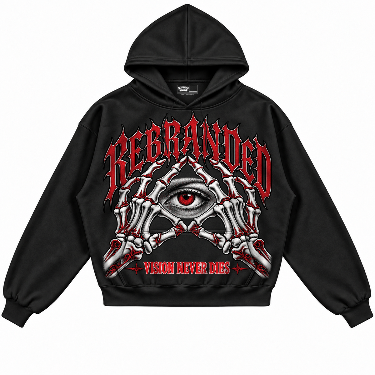Rebranded Studios apparel — front without sneakers