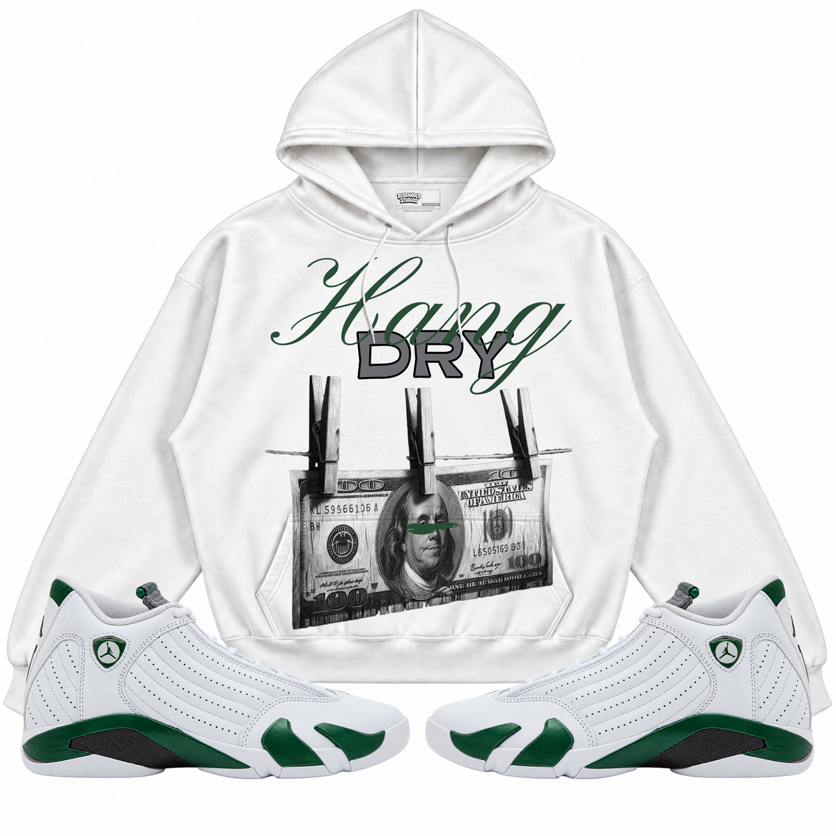 Rebranded Studios apparel — front styled with matching sneakers