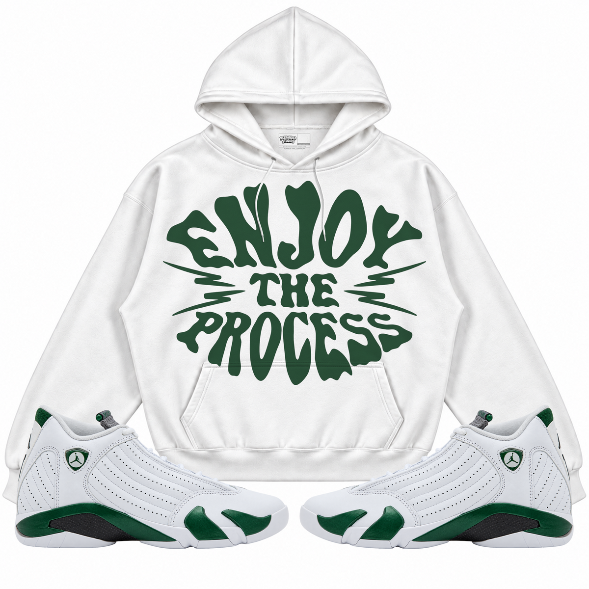 Rebranded Studios apparel — front styled with matching sneakers