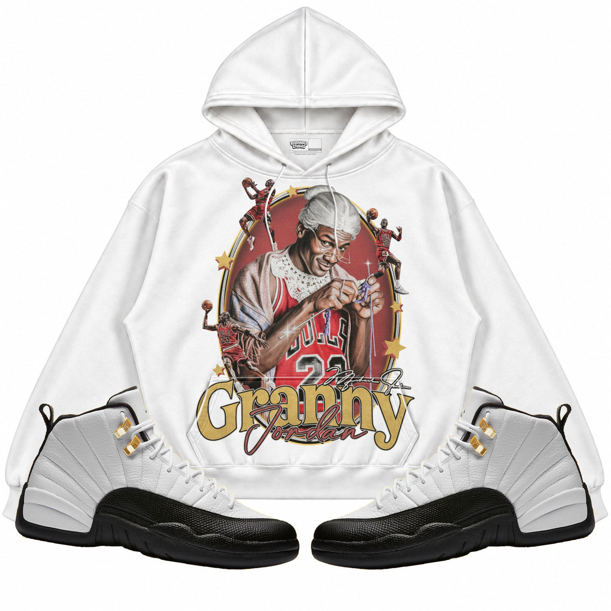 Rebranded Studios apparel — front styled with matching sneakers