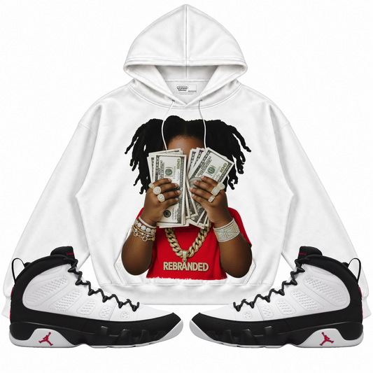 Rebranded Studios apparel — front styled with matching sneakers