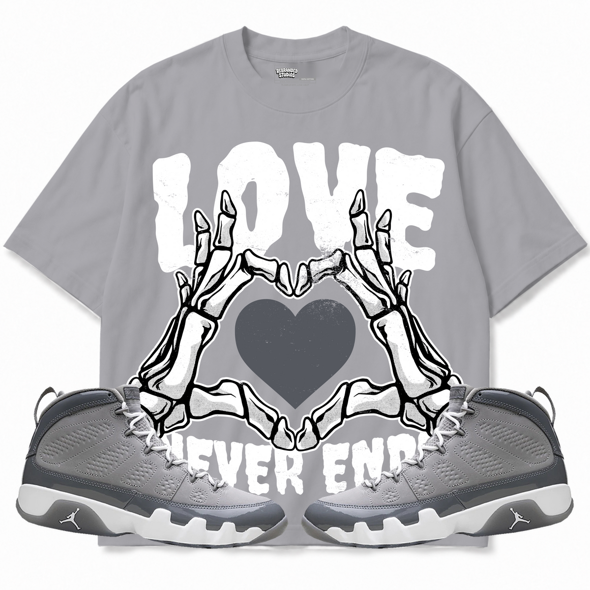 Rebranded Studios apparel — front styled with matching sneakers