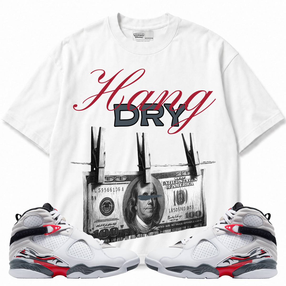 Rebranded Studios apparel — front styled with matching sneakers