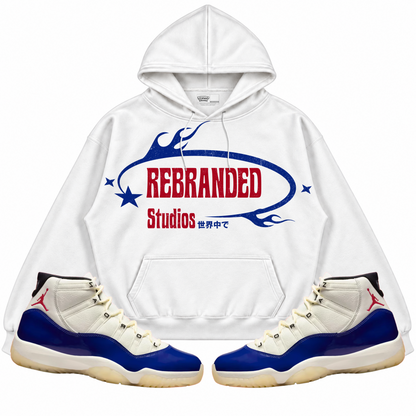 Rebranded Studios apparel — front styled with matching sneakers