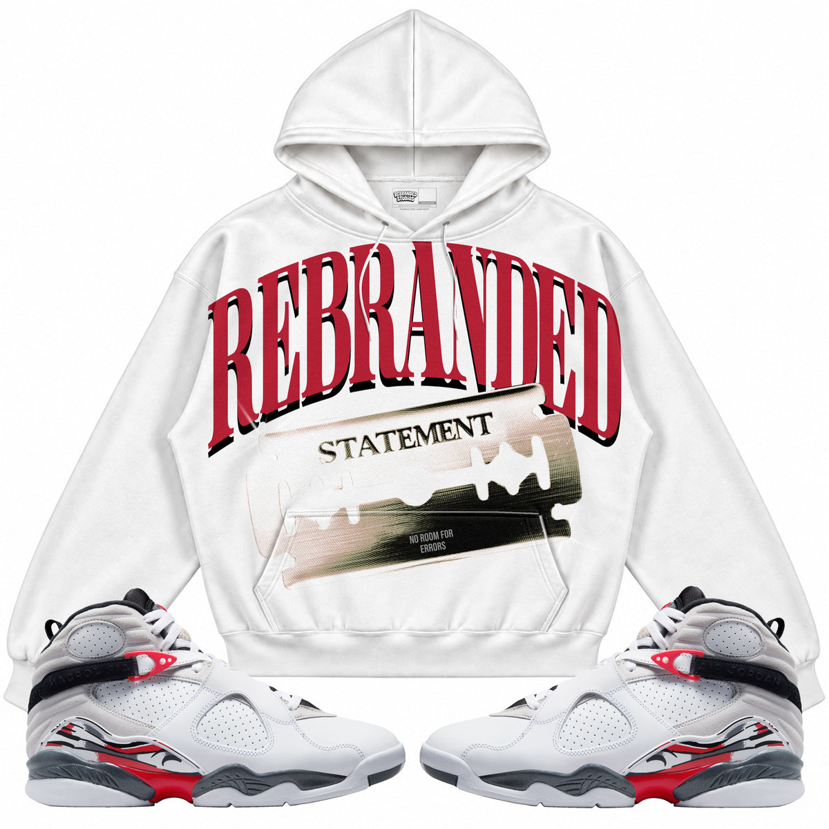 Rebranded Studios apparel — front styled with matching sneakers