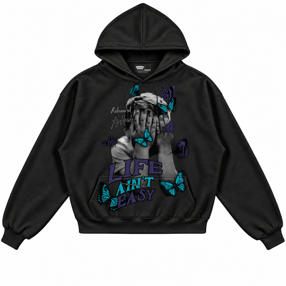 Rebranded Studios apparel — front without sneakers