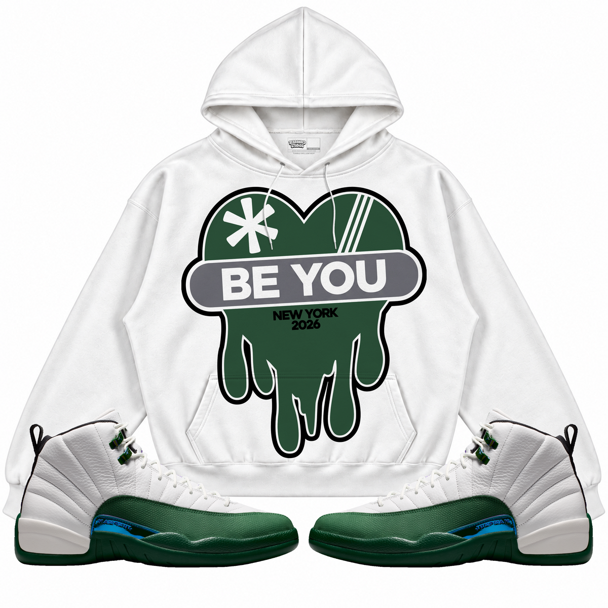 Rebranded Studios apparel — front styled with matching sneakers