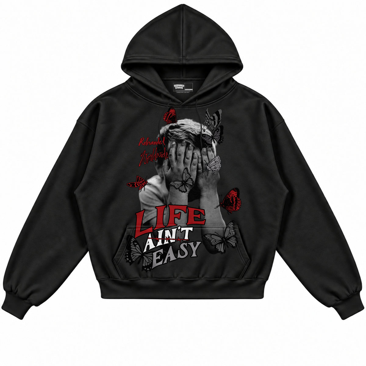Rebranded Studios apparel — front without sneakers