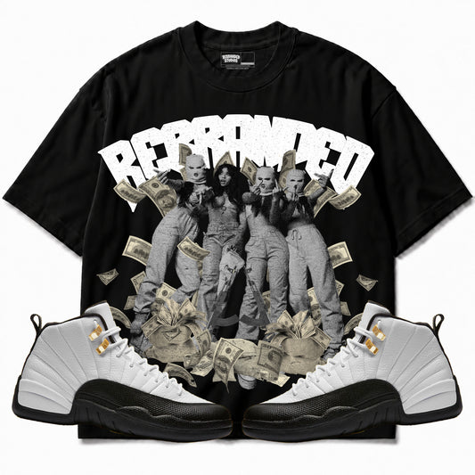 Rebranded Studios apparel — front styled with matching sneakers